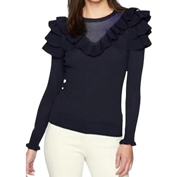 TED‎ BAKER London Hellgar Satin Contrast Ruffle Sweater Size 4 - Picture 1 of 10